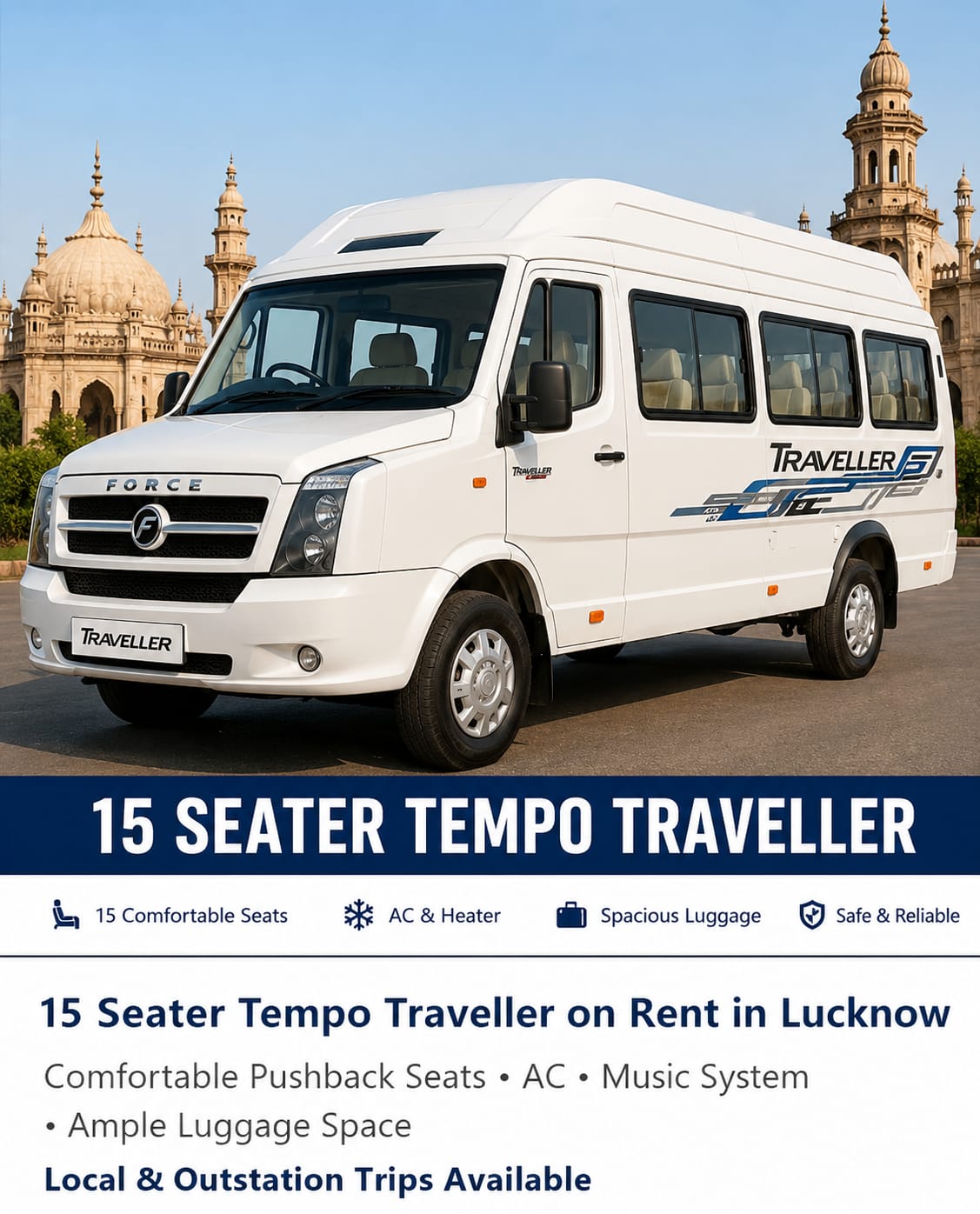 15 Seater Tempo Traveller on Rent in Lucknow.