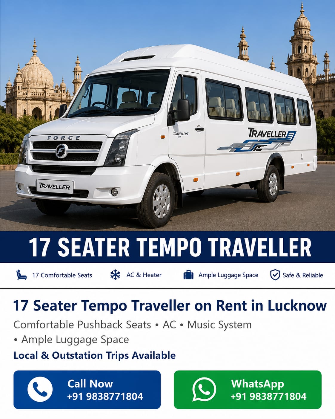 17 Seater Tempo Traveller on Rent in Lucknow.