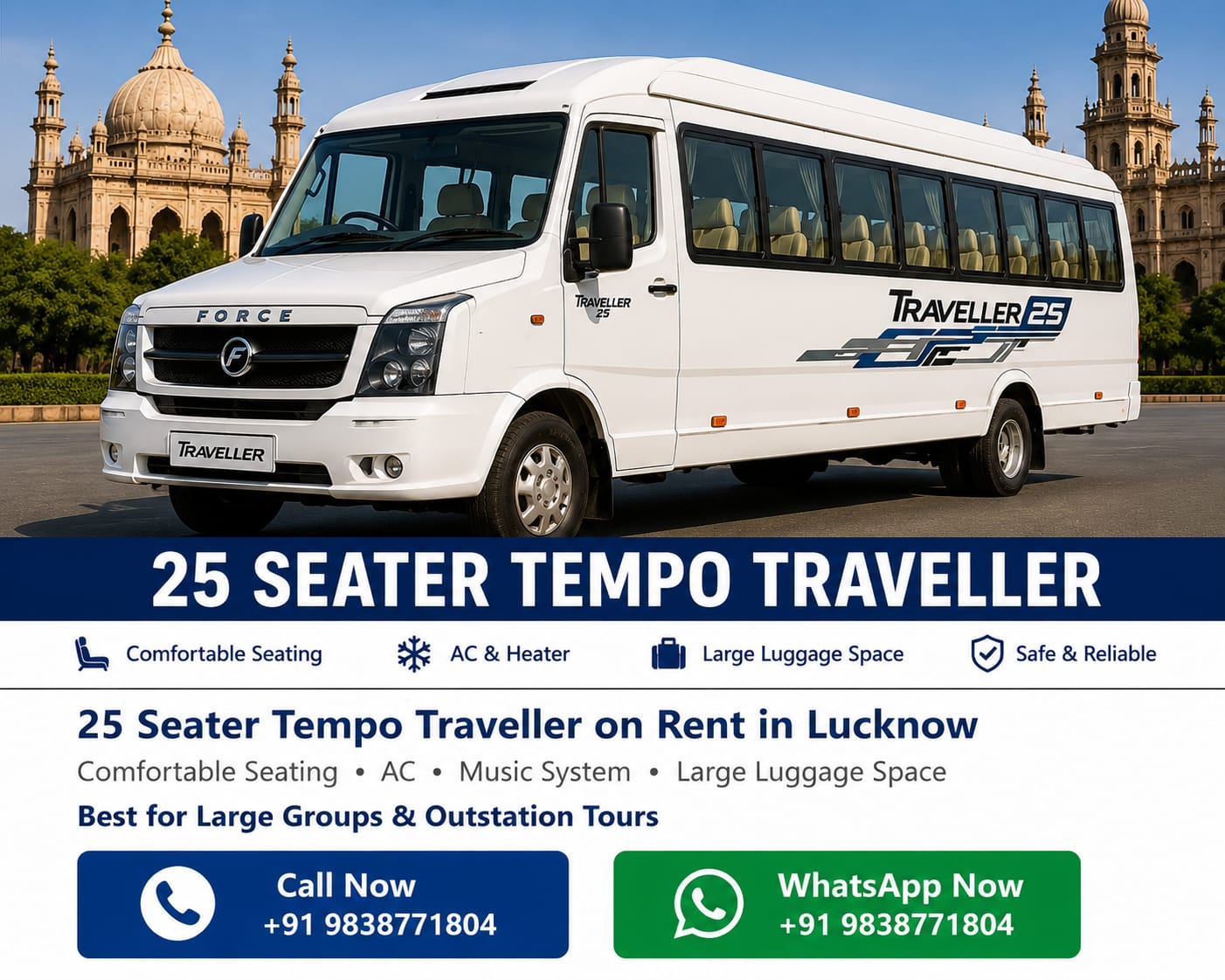 25 Seater Tempo Traveller on Rent in Lucknow.